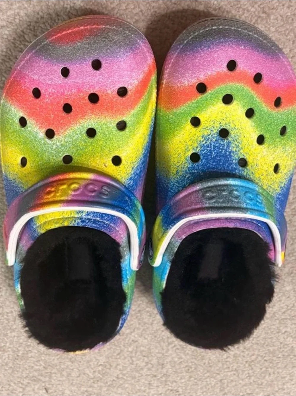 CROCS Kids Rainbow Glitter Classic Clog with Black Lining